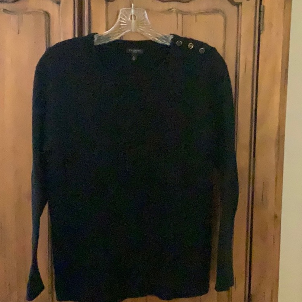 Talbots, black cable knit sweater. L petite
